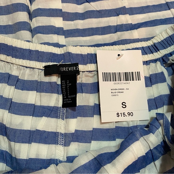 NWT Forever 21 Blue and White Striped Off-the-Shoulder Dress, Size Small - Picture 4 of 5